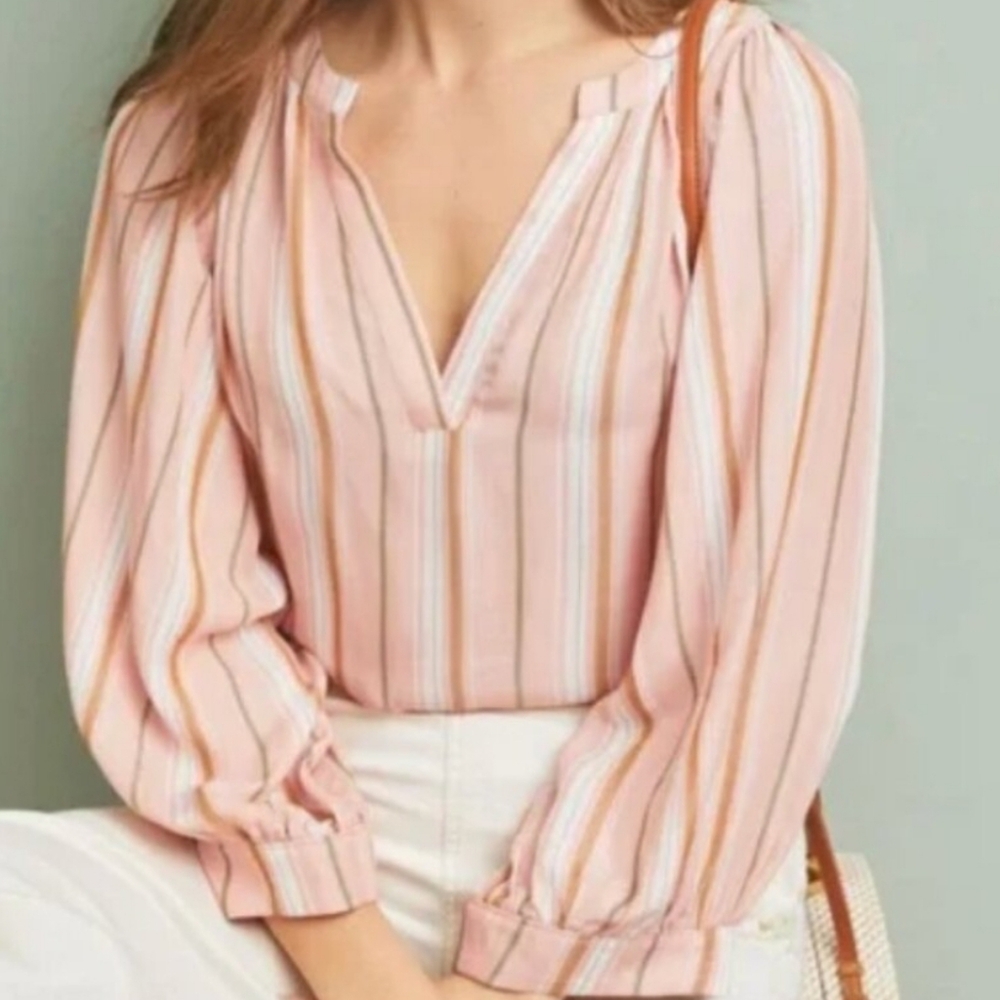 Maeve Top XS Byron Balloon Sleeve Striped‎ Peasant Boho Beach Anthropologie